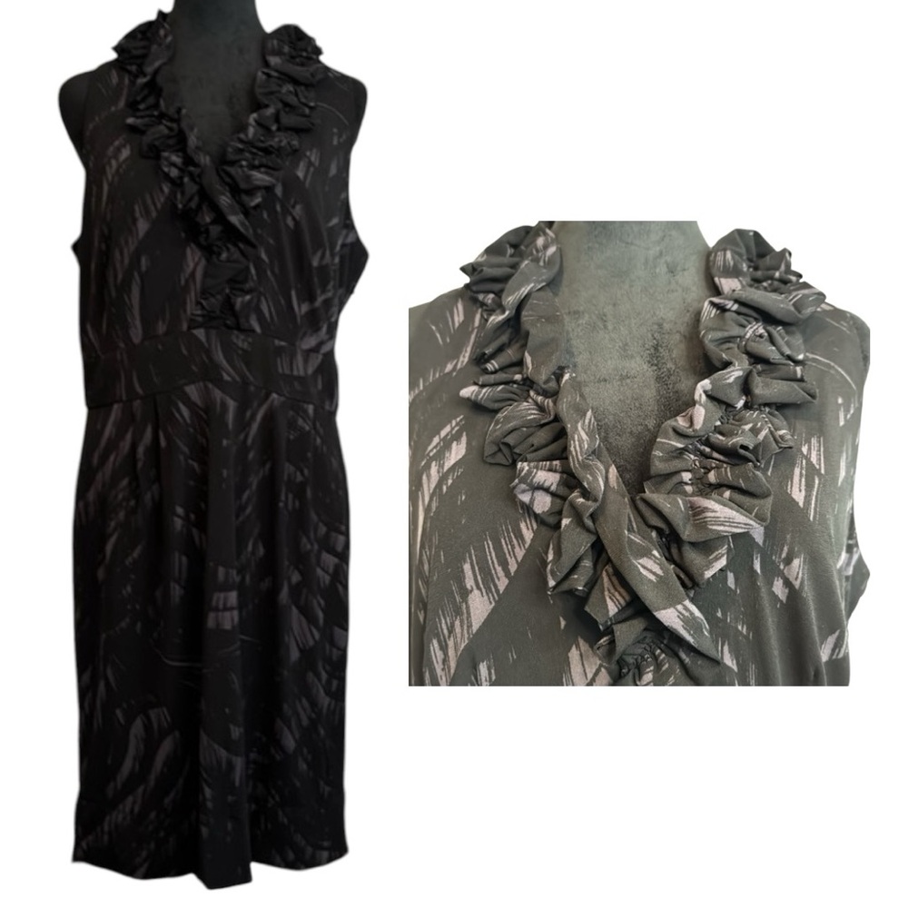 NWT Just Taylor Sleeveless Black & Purple Dress with Ruffled Neckline in Size 14